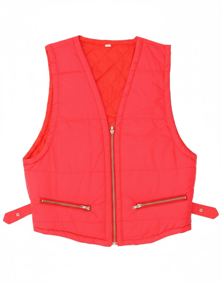 VINTAGE Womens Oversized Padded Gilet UK 10 Small Red Polyamide