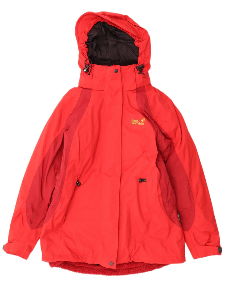 Женская ветровка с капюшоном Jack Wolfskin UK 12, средний красный цвет с цветными блоками