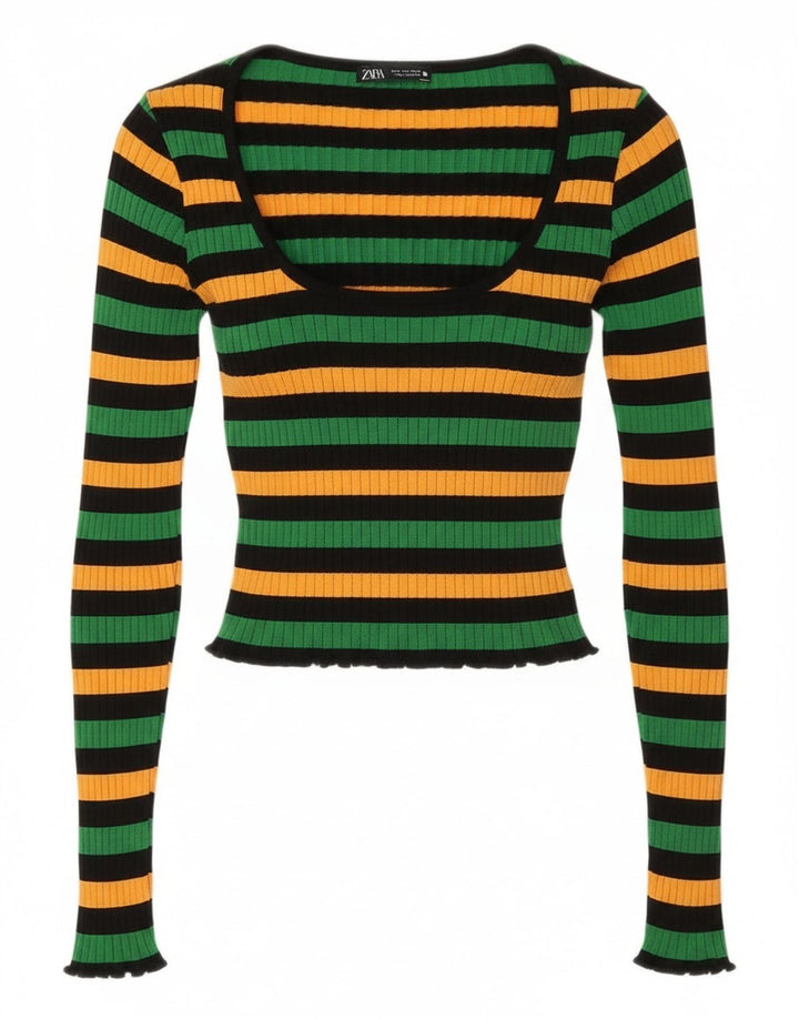 Женский укороченный топ Zara UK 12, средний, разноцветный в полоску