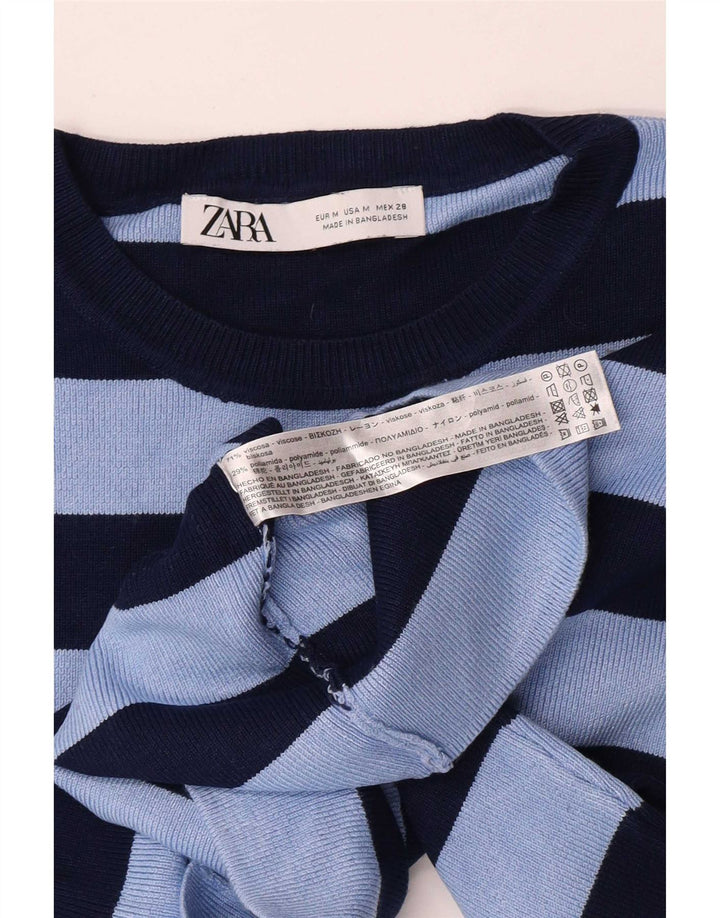 Женская укороченная блузка Zara UK 12, вискоза в синюю полоску среднего размера