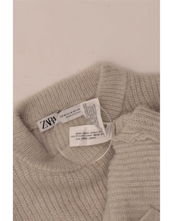 Женский укороченный джемпер с высоким воротником Zara UK 12, средний бежевый полиэстер