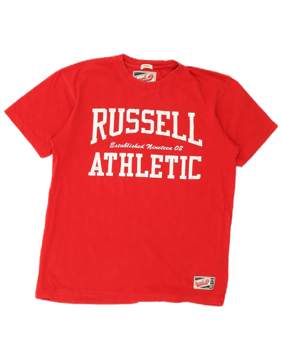 Мужская футболка с рисунком Russell Athletic, хлопковый топ среднего красного цвета