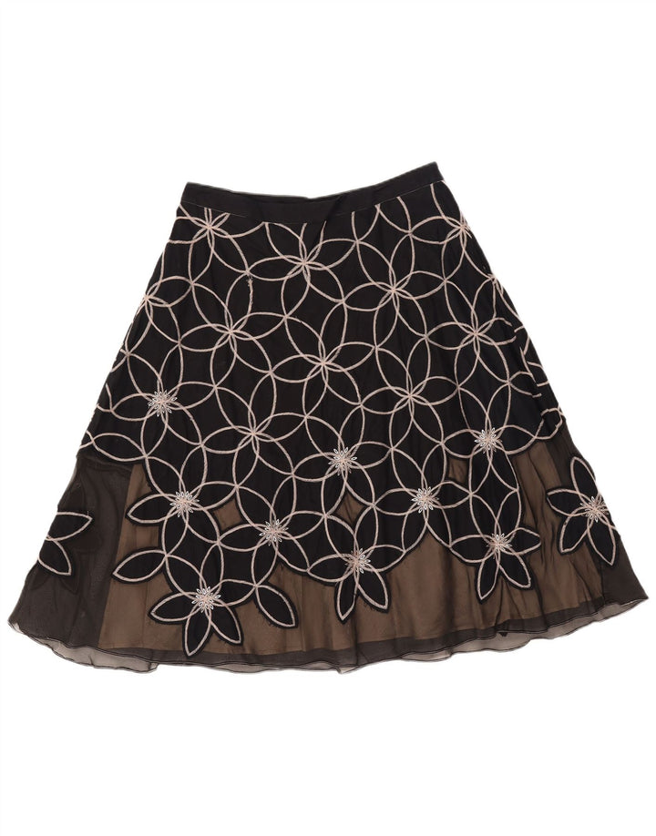 Женская юбка-трапеция MONSONON UK 12, средний размер W30, черный хлопок с цветочным принтом