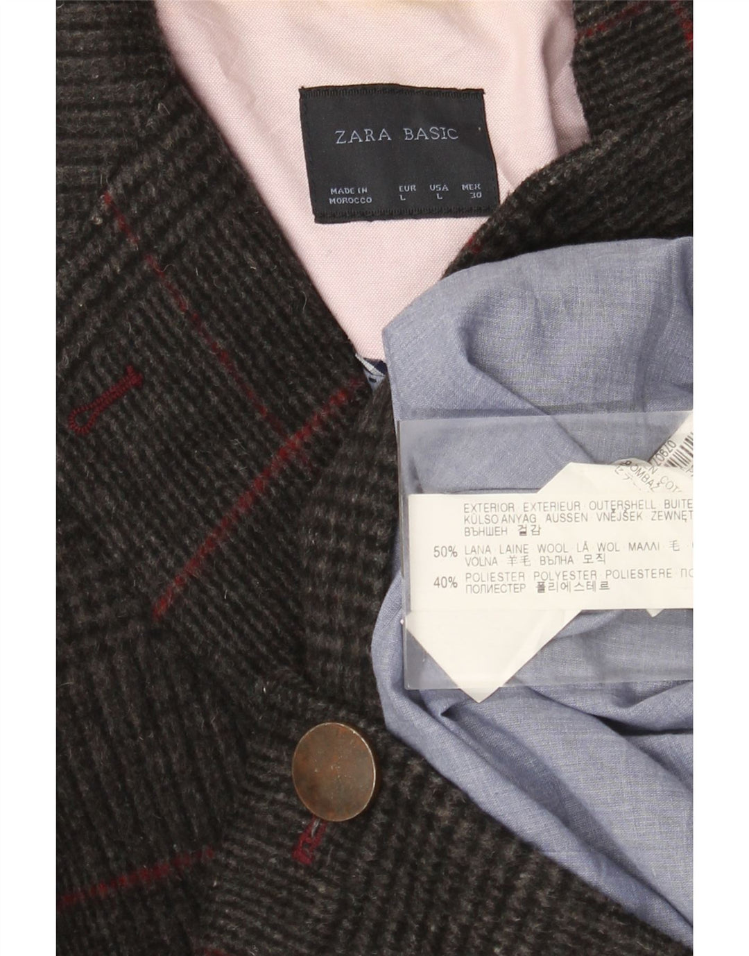 Женский пиджак Zara на 1 пуговице UK 14, большая серая шерстяная клетка