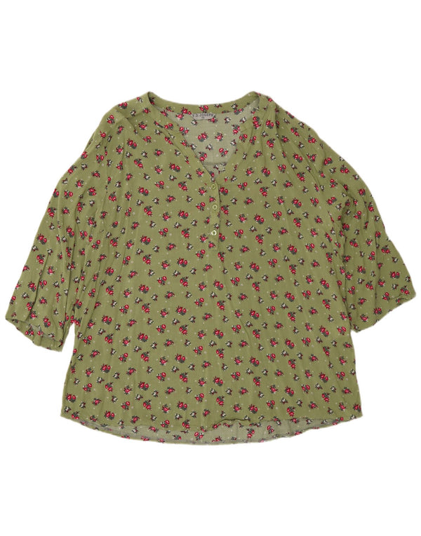 Женская пуловерная рубашка F.D.Joseph с рукавом 3/4, Великобритания, 18 XL, зеленая вискоза с цветочным принтом