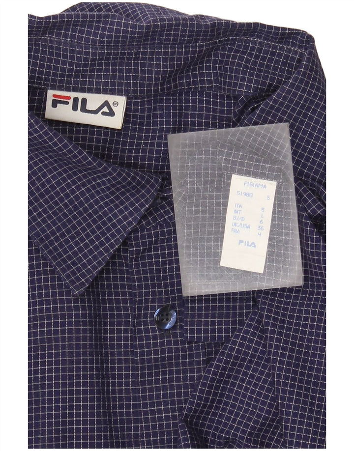 Мужская рубашка Fila, большая темно-синяя хлопковая клетка в мелкую клетку