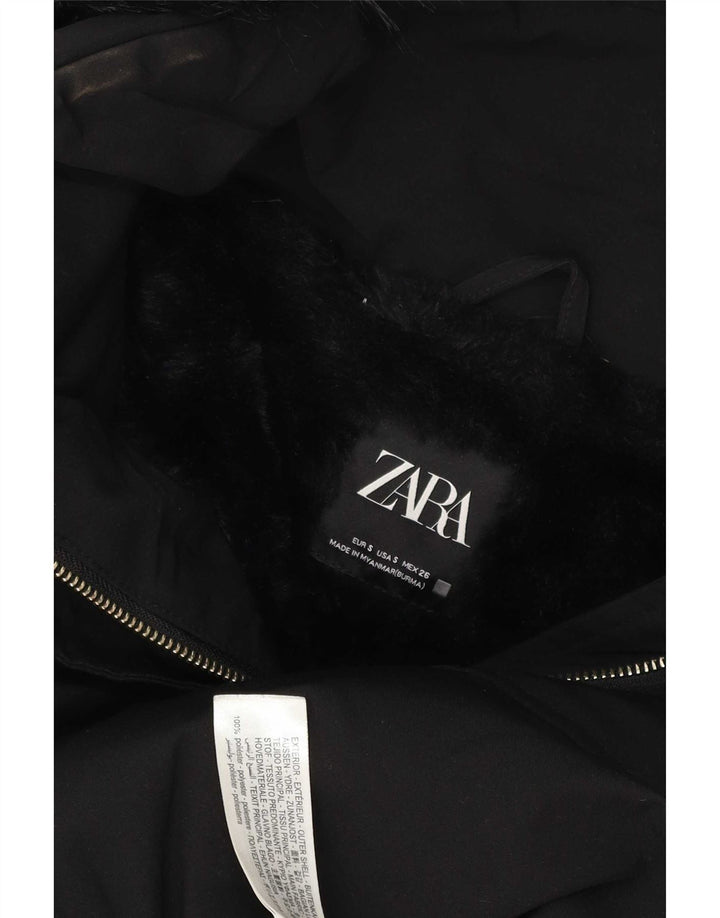 Женское стеганое пальто с капюшоном Zara UK 10, маленький черный полиэстер