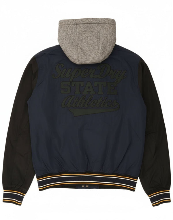 Мужская университетская куртка Superdry с графическим рисунком UK 40, большая темно-синяя с цветными блоками