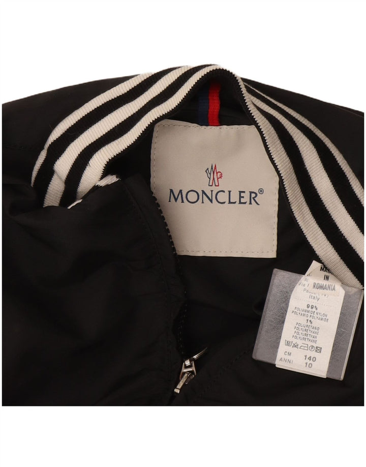 Moncler Укороченный бомбер для девочек 9-10 лет из полиамида в черную полоску