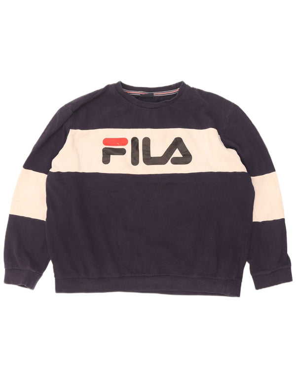 Мужской свитшот с рисунком Fila XL, темно-синий, хлопок с цветными блоками