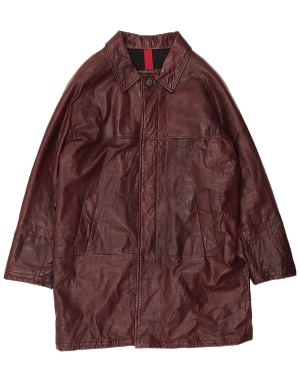 ВИНТАЖНОЕ Женское кожаное пальто IT 54 2XL Бордовое кожаное