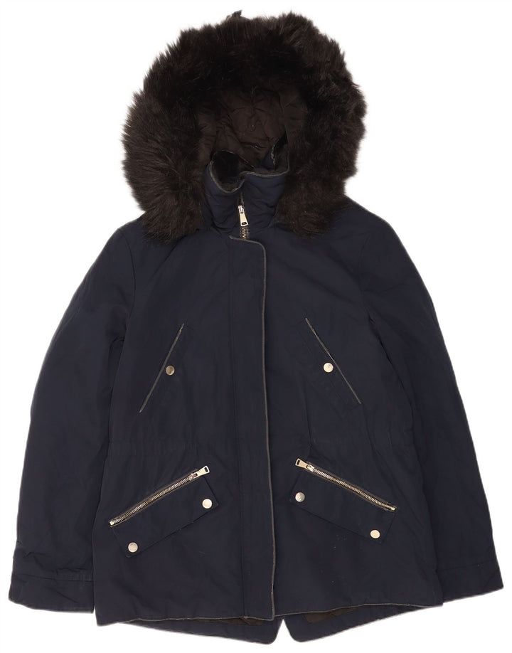 Женская парка с капюшоном Zara UK 14, средний темно-синий