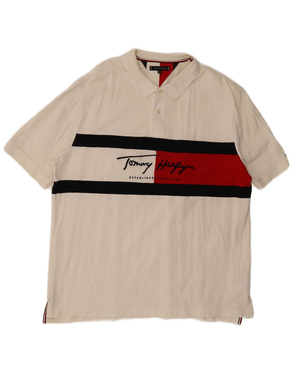 Мужская рубашка-поло с рисунком Tommy Hilfiger 2XL, белый хлопок, цветные блоки