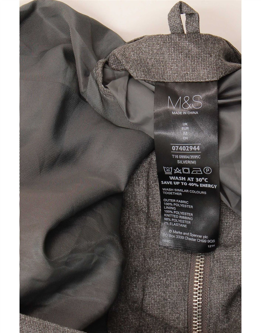 Мужская куртка-бомбер Marks & Spencer UK 38, средний серебристый полиэстер