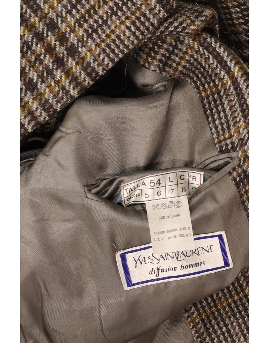 Мужской пиджак на 2 пуговицах Yves Saint Laurent IT 54 2XL Серый, шерсть в клетку