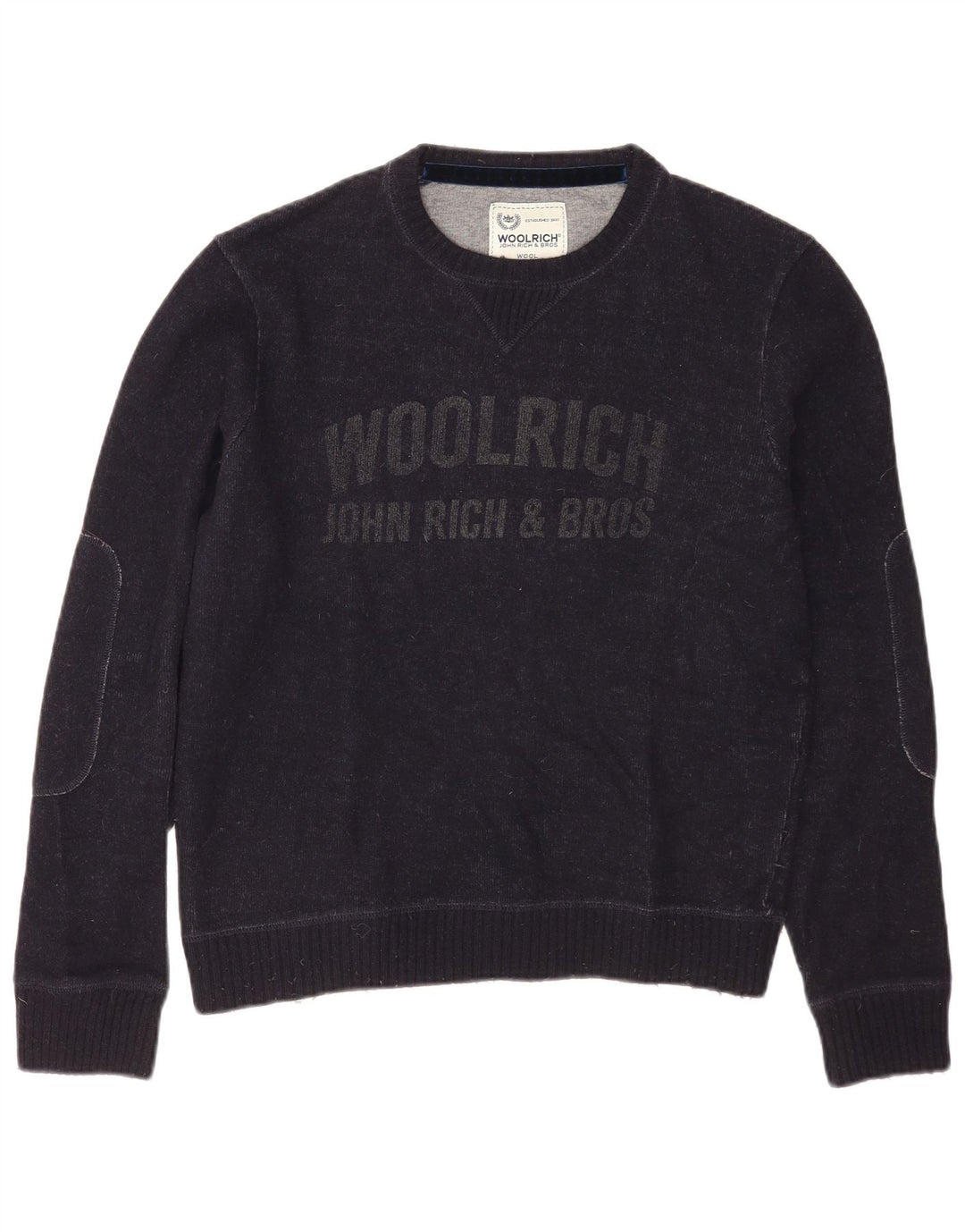 Мужской джемпер с вырезом «лодочка» Woolrich, средний темно-синий шерстяной свитер