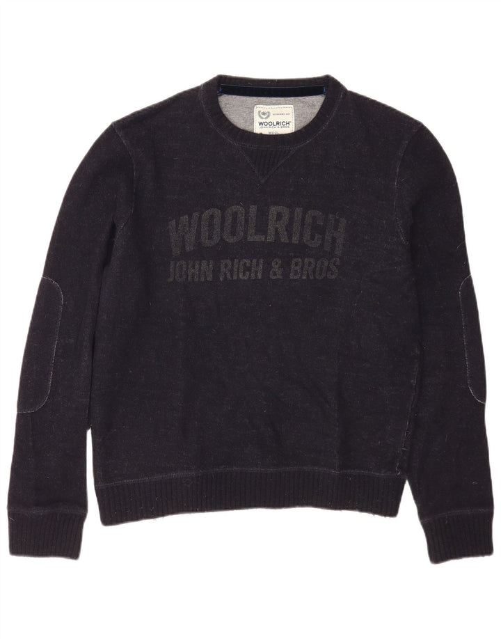 Мужской джемпер с вырезом «лодочка» Woolrich, средний темно-синий шерстяной свитер