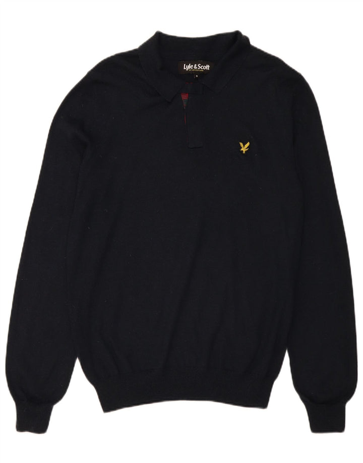 Мужской джемпер с воротником-поло Lyle & Scott, средний черный шерстяной свитер в клетку
