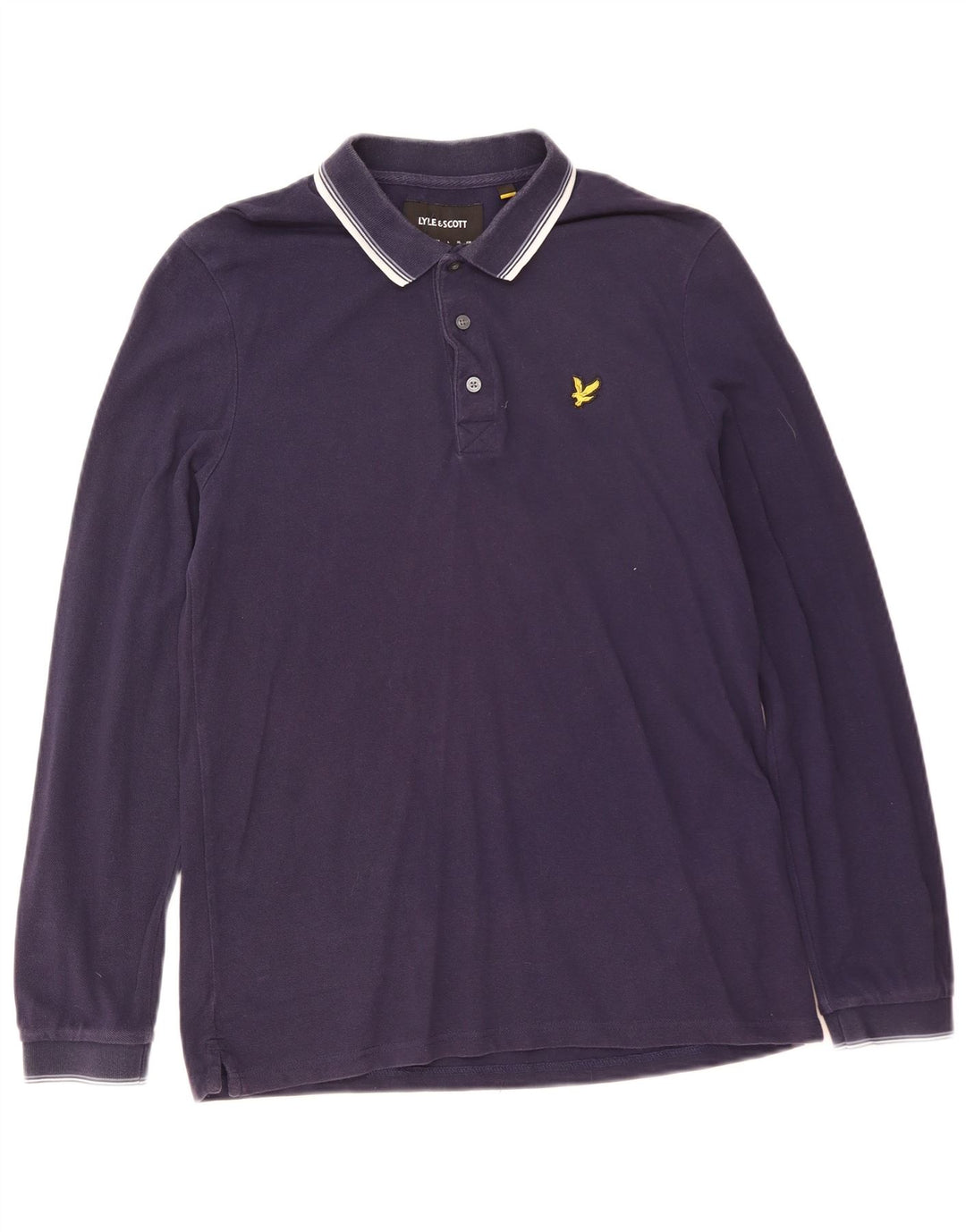 Мужская рубашка-поло с длинным рукавом Lyle & Scott, темно-синяя, хлопковая, среднего размера