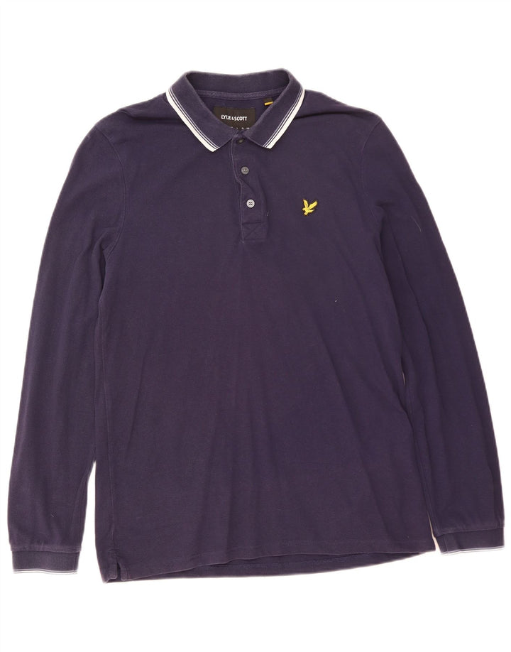 Мужская рубашка-поло с длинным рукавом Lyle & Scott, темно-синяя, хлопковая, среднего размера