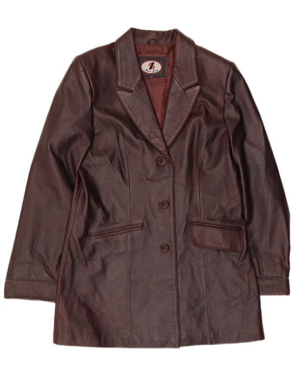 Винтажный женский кожаный пиджак с 3 пуговицами, Великобритания, 22, 3XL, бордовый кожаный кожаный пиджак