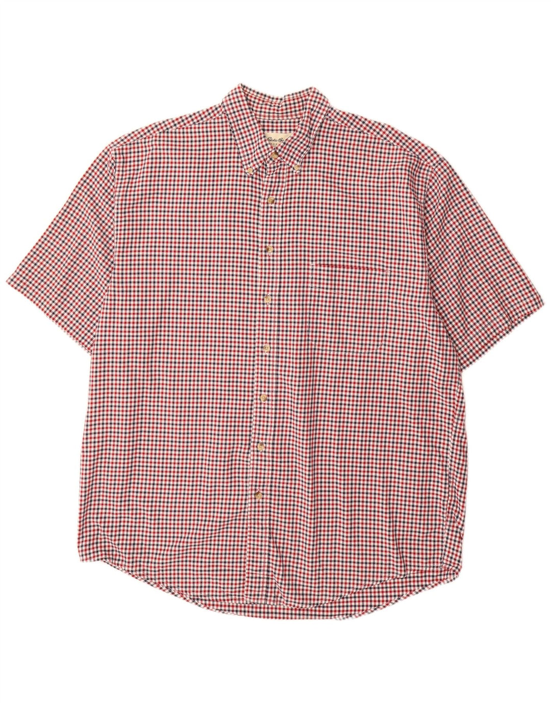 Мужская рубашка с коротким рукавом Eddie Bauer, XL, красный, хлопок в мелкую клетку