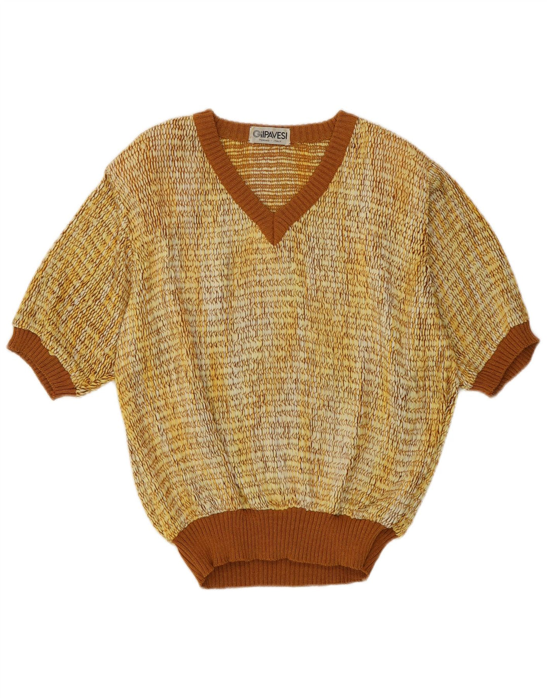 Винтажный женский джемпер с короткими рукавами и v-образным вырезом IT 44, средний желтый цвет