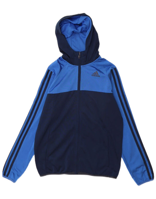 Adidas Boys Hooded Tracksuit Top Jacket 13-14 Years Navy Blue Colourblock