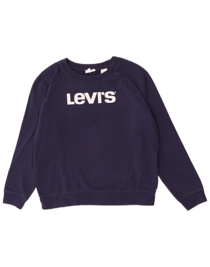 Женский свитер с рисунком Levi's, джемпер UK 14, средний темно-синий, хлопок