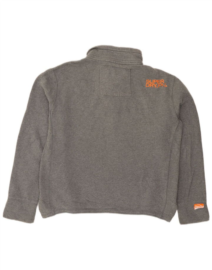 Мужской свитшот с воротником на пуговицах Superdry, хлопковый джемпер среднего серого цвета