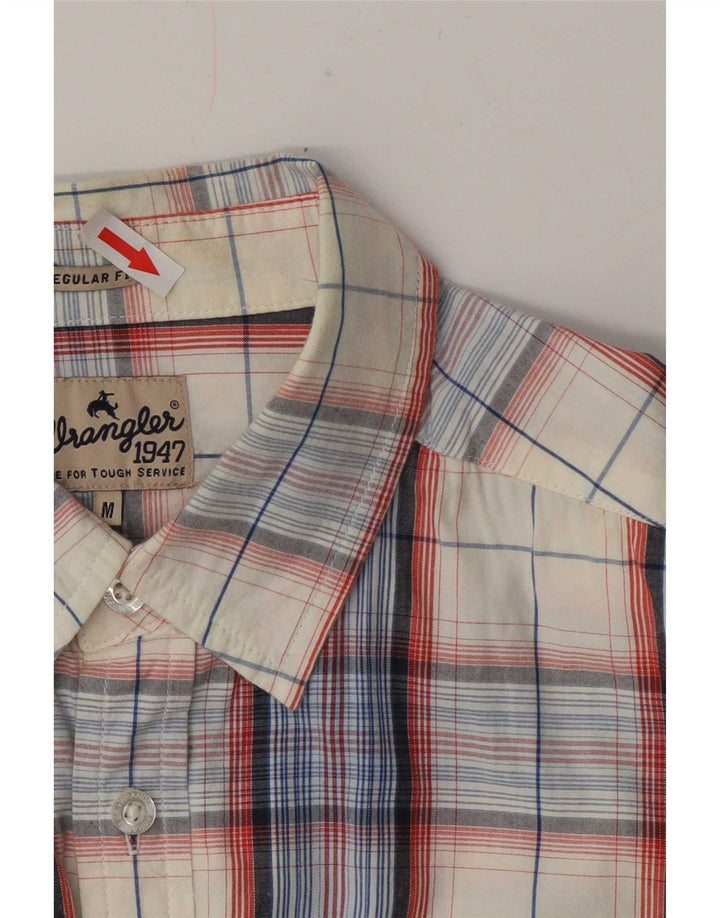 Мужская рубашка стандартного кроя с короткими рукавами Wrangler среднего размера, белая хлопковая клетка в клетку