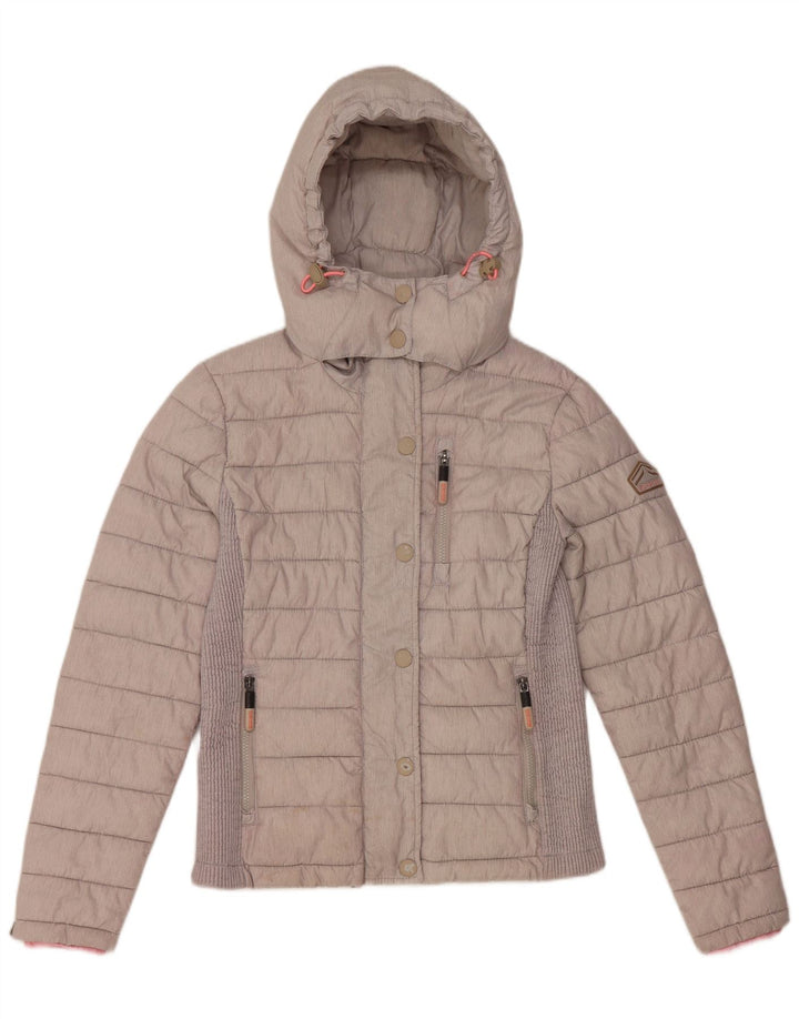 Женская утепленная куртка с капюшоном Superdry UK 14, большой серый полиэстер