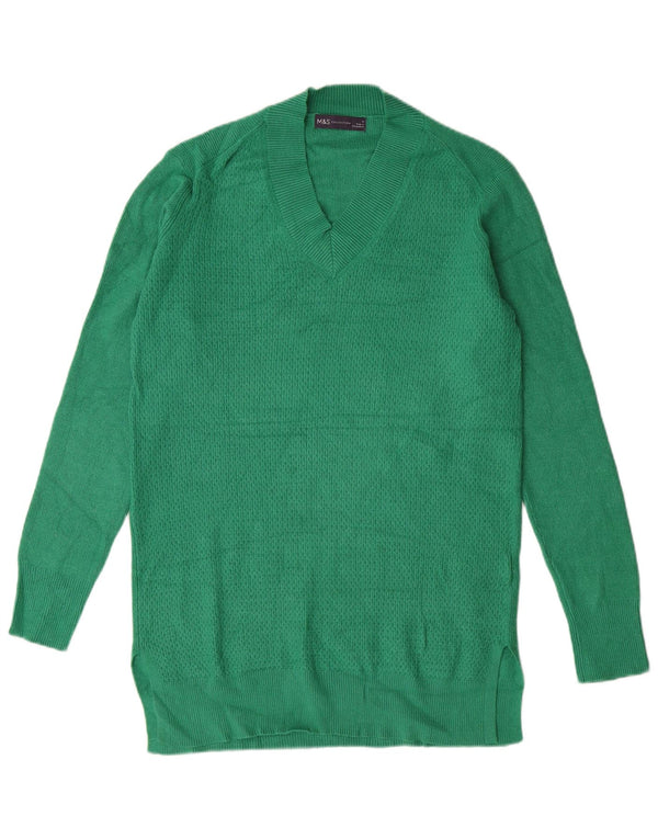 Женский удлиненный джемпер с v-образным вырезом MARKS & SPENCER UK 14, средний зеленый цвет