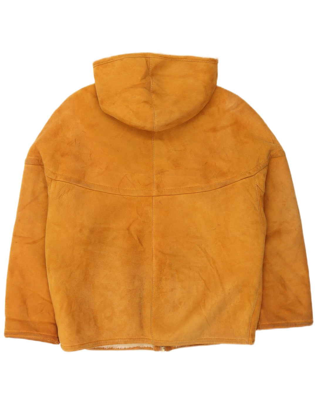 Винтажная женская короткая дубленка с капюшоном EU 44 XL, бежевая короткая дубленка