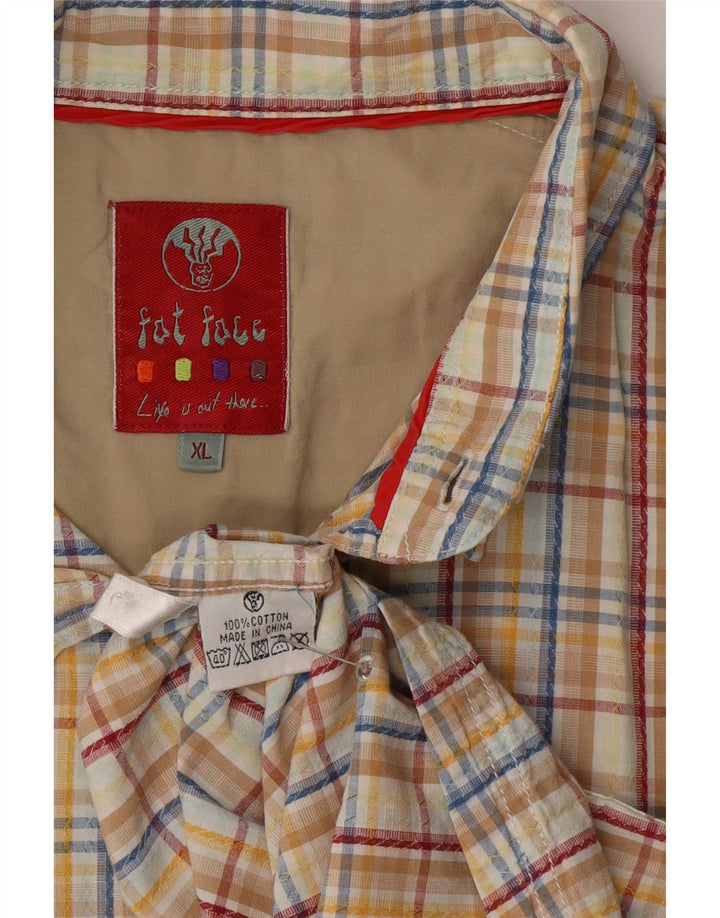 Мужская рубашка с коротким рукавом Fat Face XL, хлопковая бежевая клетка