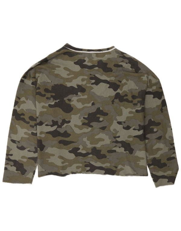 Zara Womens Graphic Sweatshirt Jumper UK 16 Large Khaki Camouflage