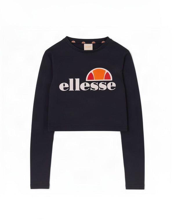 Женский топ Ellesse с длинным рукавом и графикой, UK 8, маленький, темно-синий, с цветными блоками