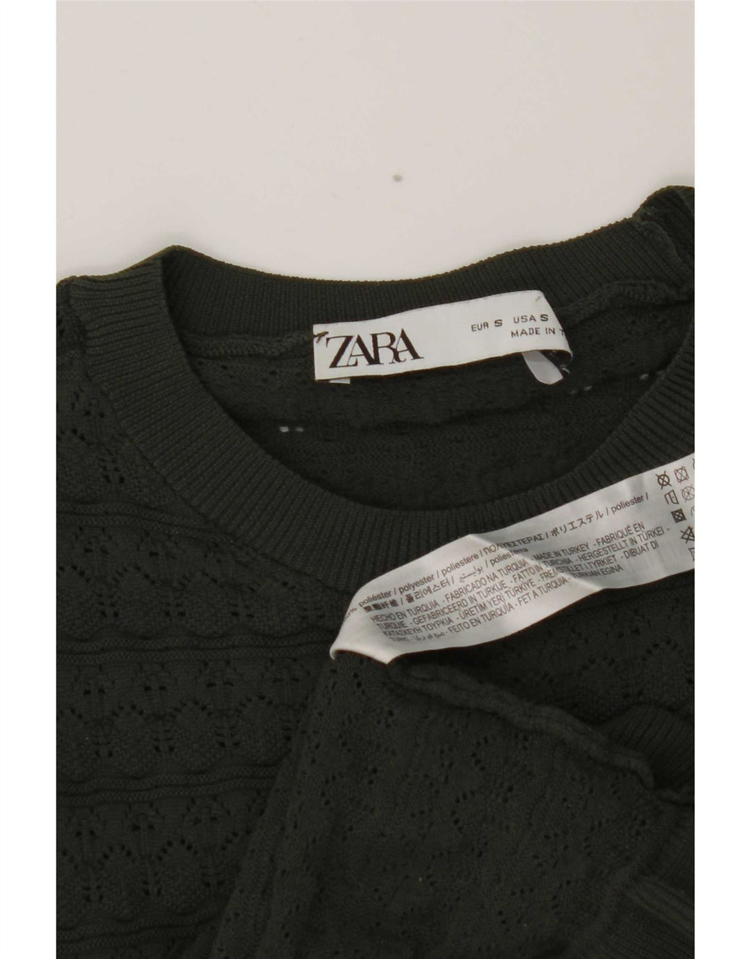 Женский укороченный топ с оборками спереди и длинными рукавами Zara UK 8, маленький цвет хаки, полиэстер