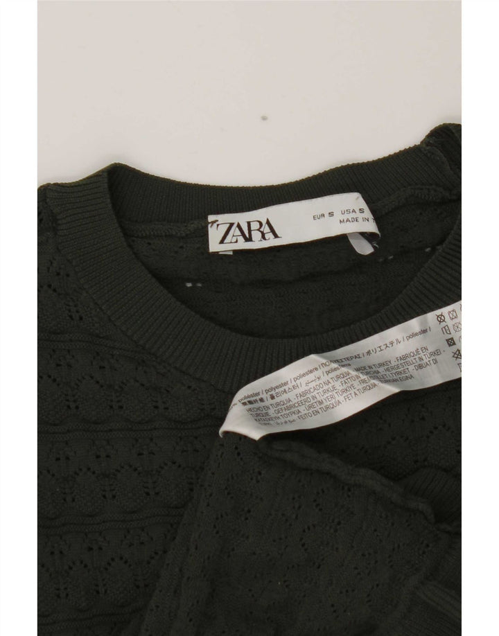 Женский укороченный топ с оборками спереди и длинными рукавами Zara UK 8, маленький цвет хаки, полиэстер