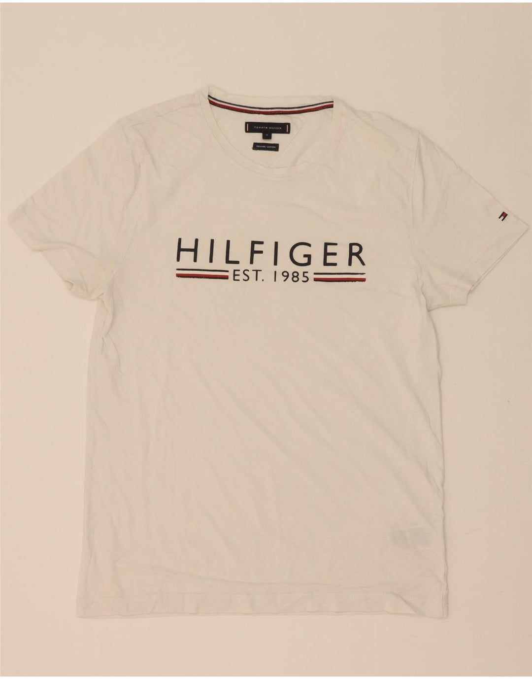 Tommy Hilfiger Мужская футболка с рисунком Топ среднего размера, белый хлопок