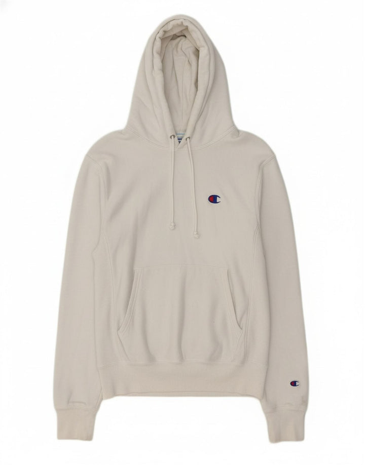 CHAMPION Mens Reverse Weave Hoodie Jumper Small Off White Cotton
