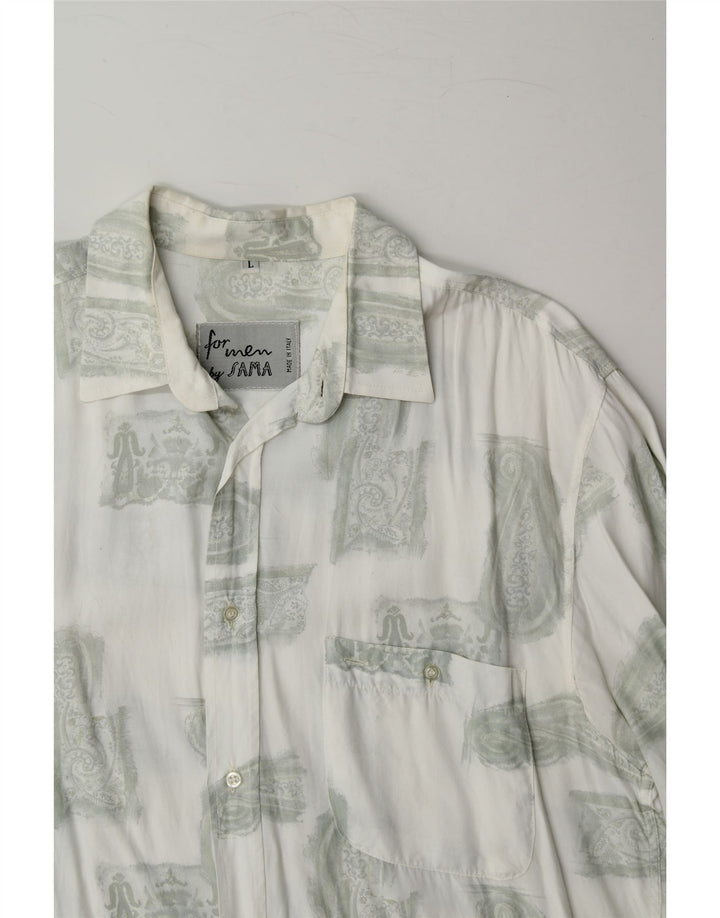 VINTAGE Mens Shirt Large White Paisley Vintage Vintage and Second-Hand Vintage from Messina Hembry 