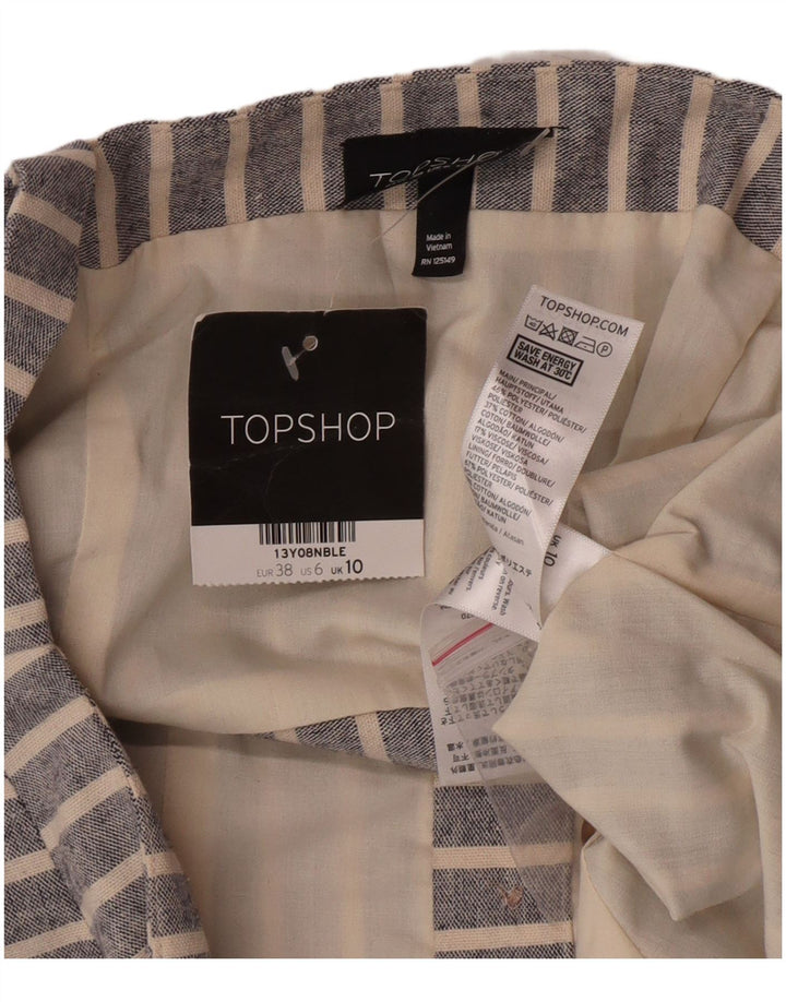 Женский укороченный топ Topshop UK 10, полиэстер в маленькую синюю полоску