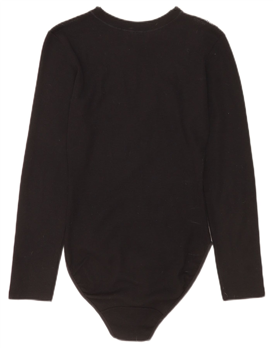 Винтажное женское боди с длинными рукавами UK 2 2XS, черное из натуральной шерсти