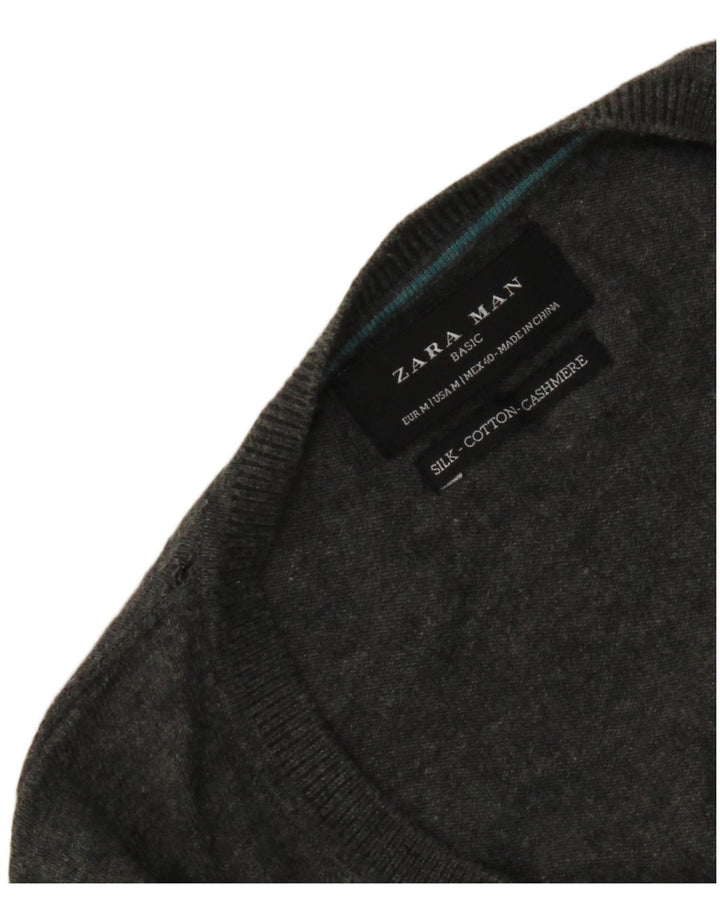 Мужской джемпер с v-образным вырезом Zara, средний серый шелковый