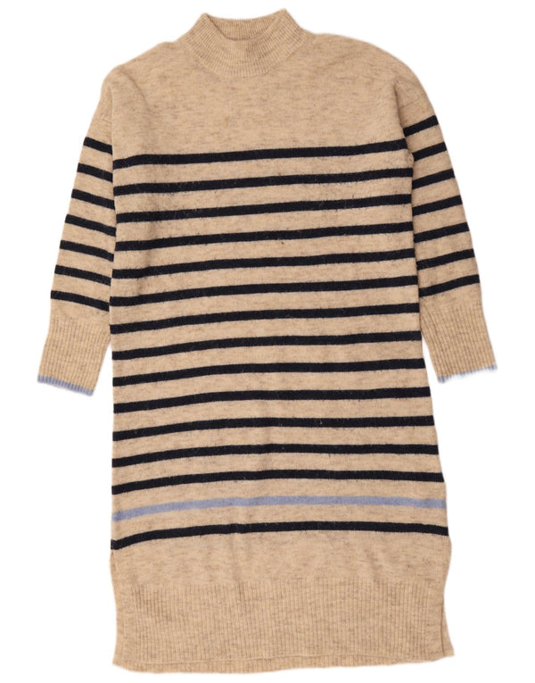 White Stuff Womens Long Sleeve Jumper Dress UK 14 Large Beige Striped