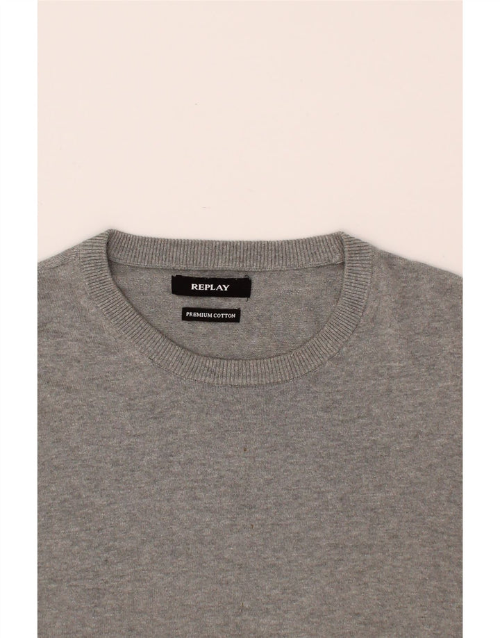 REPLAY Mens Crew Neck Jumper Sweater Medium Grey Cotton Vintage Replay and Second-Hand Replay from Messina Hembry 