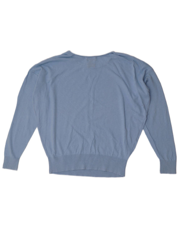 Massimo Dutti Womens Oversized Boat Neck Jumper Sweater UK 6 XS Blue