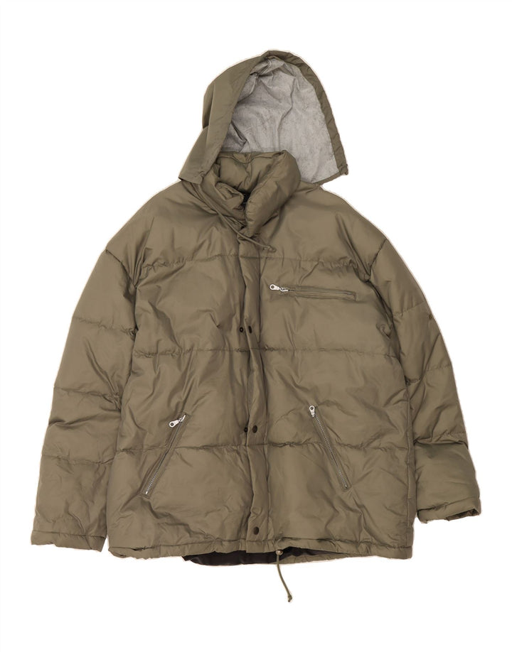LE FROG Mens Hooded Padded Jacket UK 42 XL Beige Polyamide Vintage Le Frog and Second-Hand Le Frog from Messina Hembry 