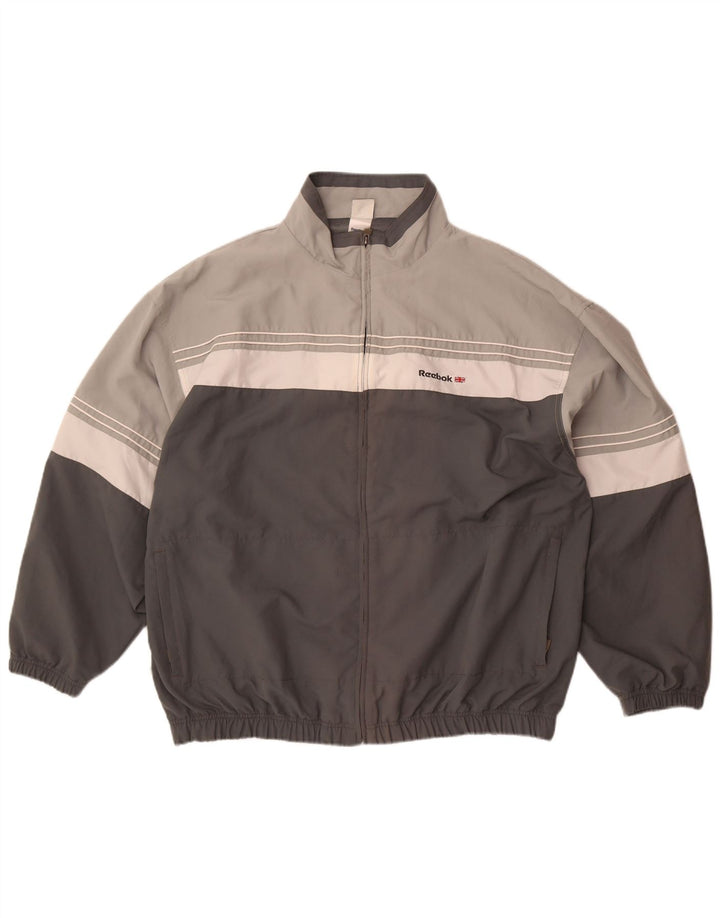 Мужская спортивная куртка Reebok с графическим рисунком, большая серая полиэстер с цветными блоками